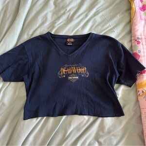harley davidson blue cropped tshirt